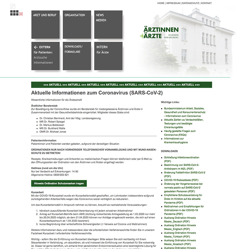 Webdesign, Projekt "Ärztekammer Vorarlberg" webdesign bärztekammer vorarlberg